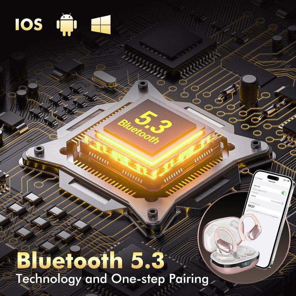 Rose Gold Bluetooth 5.3 Headset – Hi-Fi Stereo, Fast Charge, Waterproof - Picture 6 of 12